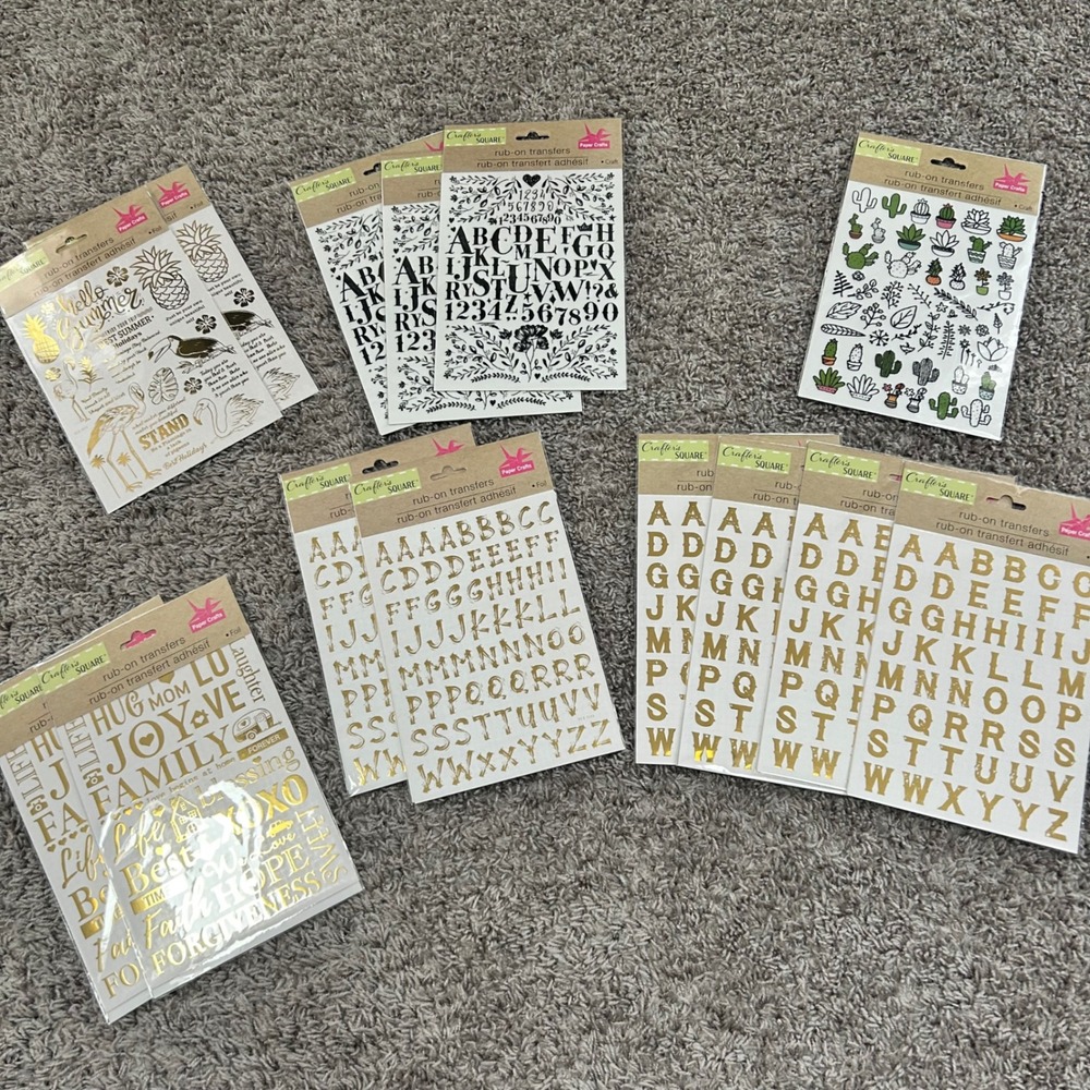 Crafter's Square Rub-On Transfers Lot of 14 Gold Foil Alphabet Succulent‎ Crafts